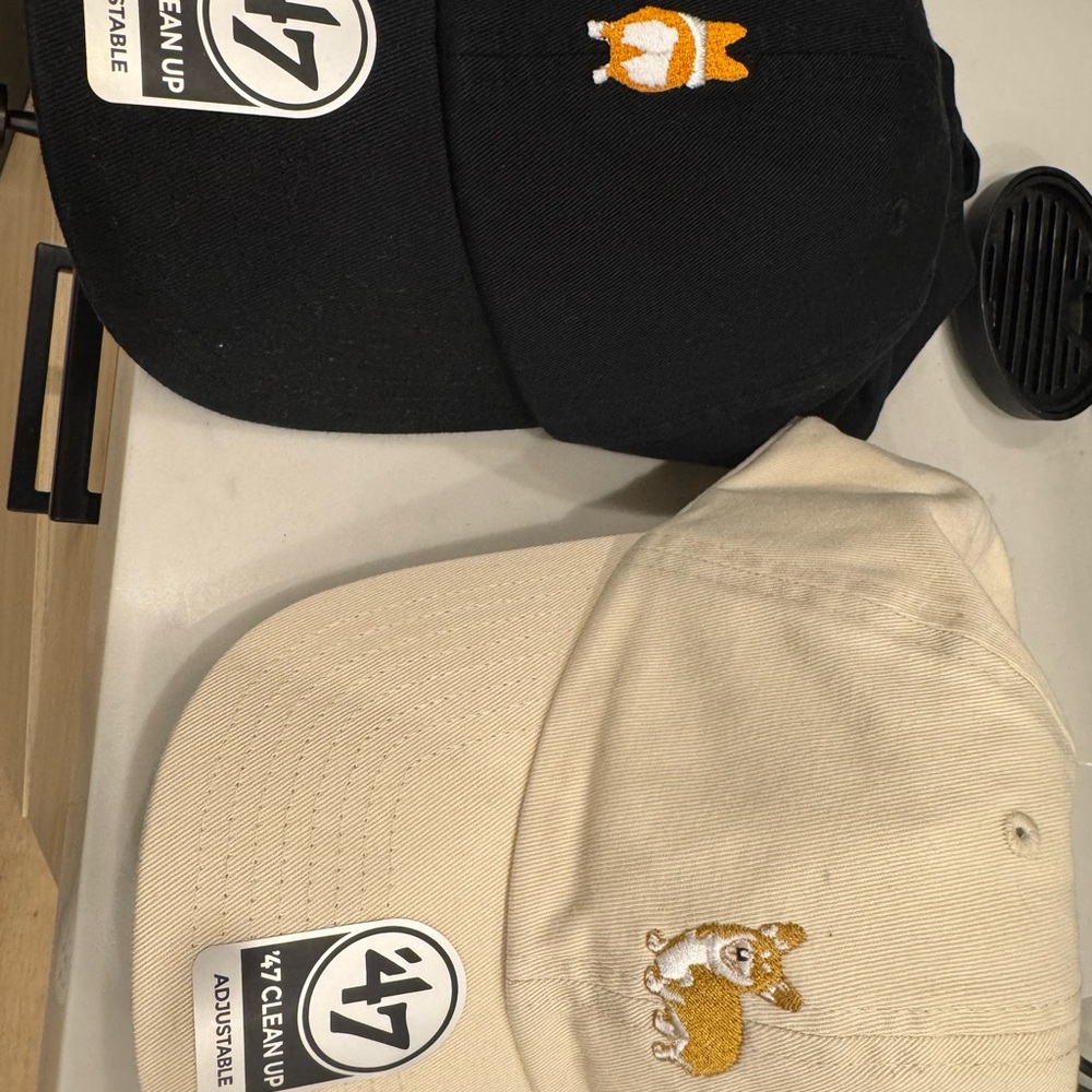 47 Kids Corgi Embroidered Caps - Black and Tan